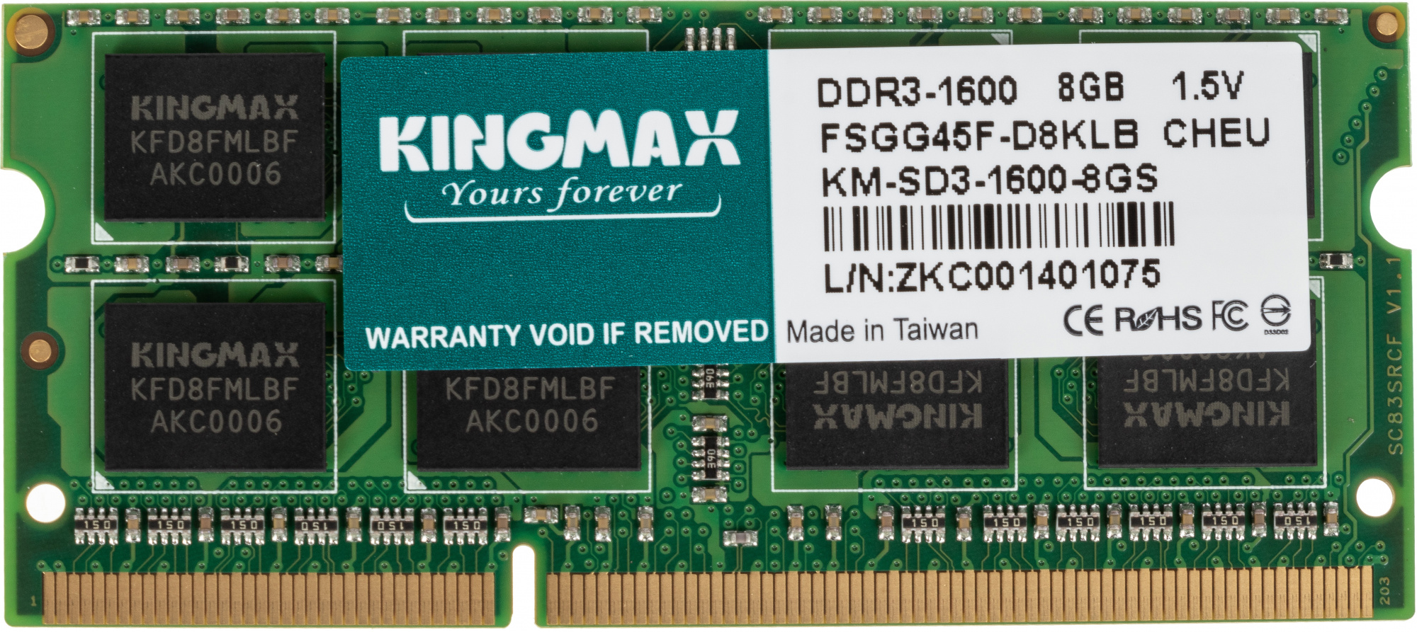  SO-DIMM DDRIII 8Gb 1600Mhz Kingmax KM-SD3-1600-8GS RTL PC3-12800 CL11 204-pin 1.5