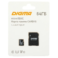   Micro-SD 64Gb Class 10, Digma CARD10 V10 + adapter DGFCA064A01