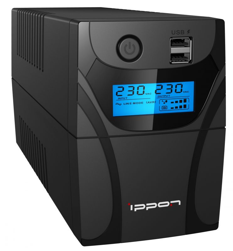 Источник БП Ippon Back Power Pro II Euro 650 360Вт 650ВА черный, line-interactive, входное напряжение 162-290В,  выходные розетки типа EURO-2шт, защита сети (порт RJ-45), информационный LCD-дисплей, интерфейс USB.