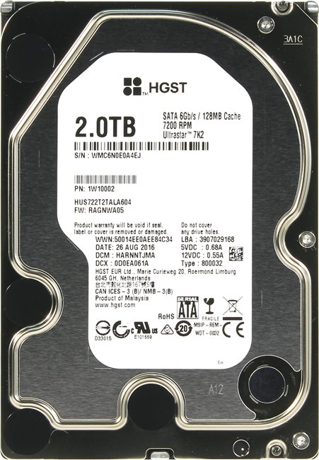 Жесткий диск SATA-III 2Tb HGST 1W10002 HUS722T2TALA604 Ultrastar 7K2 512N (7200rpm) 128Mb
