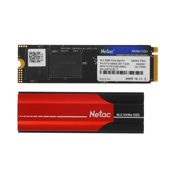 Твердотельный накопитель SSD M.2 1Тb Netac SSD N950E Pro  PCIe 3 x4 M.2 2280 NVMe 3D NAND, R/W up to 3350/2800MB/s, TBW 800TB, 1024MB DRAM buffer, with heat sink, 5y wty (NT01N950E-001T-E4X)