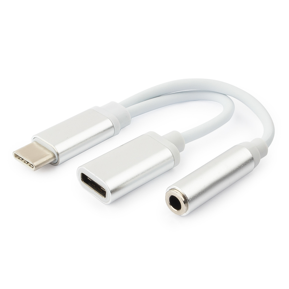 Переходник USB Cablexpert CCA-UC3.5F-02-W, USB Type-C/Jack3.5 F+ Type-C F, пакет