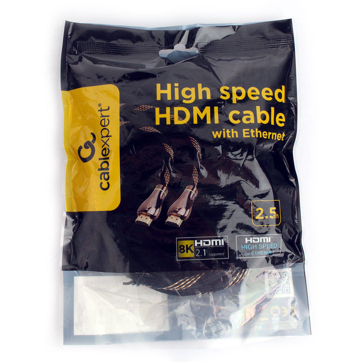 Кабель HDMI Cablexpert CCP-HDMI8K-2.5M, 2.5м, v2.1, 8K, 19M/19M, черный, позол.разъемы, экран, пакет