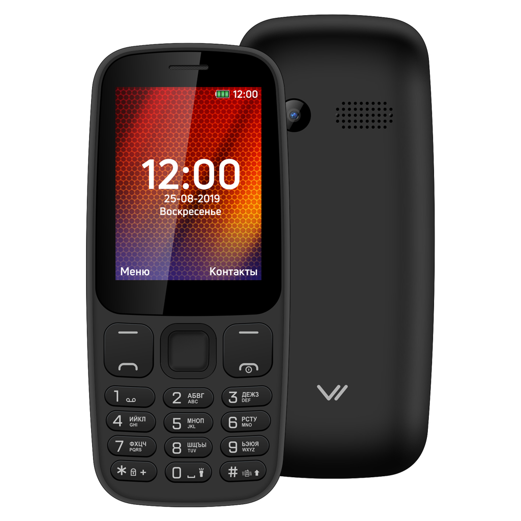 Телефон сотовый Vertex D537 Black/чёрный 2SIM, 2.4", TN, 320x240, 0.1, BT, FM, micro SD, 1000 мАч