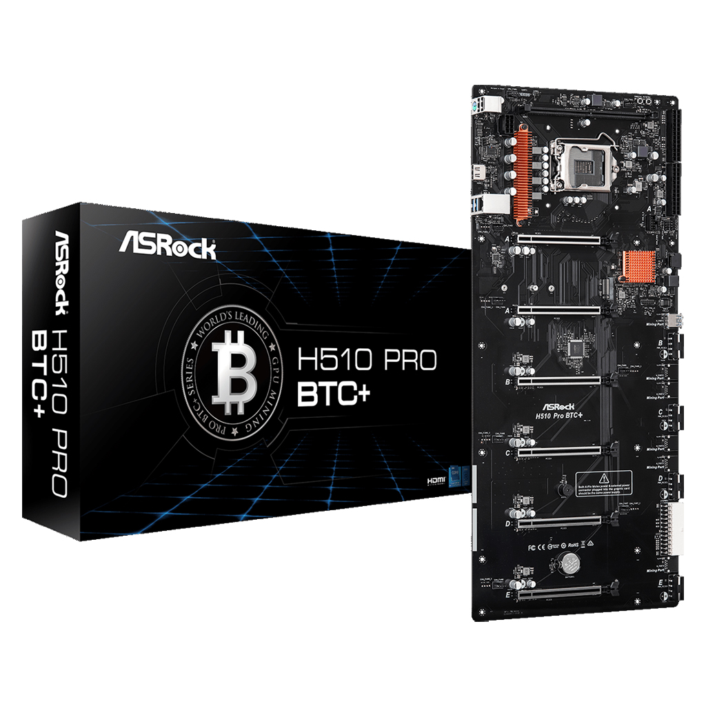   Socket-1200 Asrock H510 PRO BTC+,  2xDDR4-3200, HDMI, 6xPCI-Ex16, 1xMining Port, 1xSATA3, 1xM.2, GLan, (2+2)xUSB2.0, (2+0)xUSB3.0, 1xPS/2, SATX (50.1cm x 22.4cm), RTL