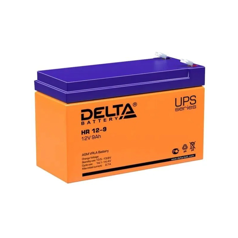 Аккумулятор UPS 12V 09Ah Delta HR 12-9 для использования в источниках бесперебойного питания, в т.ч. ЦОД, систем связи