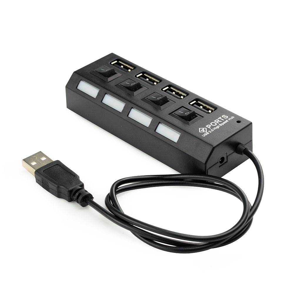 Концентратор USB 2.0 4 порта Gembird UHB-U2P4-02 с подсветкой и выключателем, 4 порта, блистер, кабель 55см