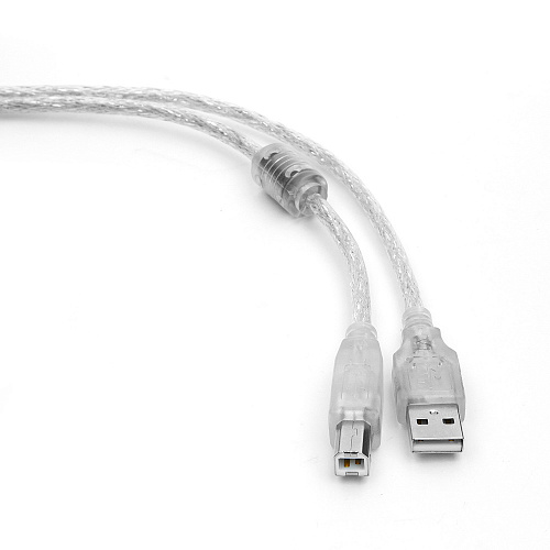 Кабель USB 2.0 Cablexpert CCF-USB2-AMBM-TR-10 3м, экран, феррит.кольца, прозрачный