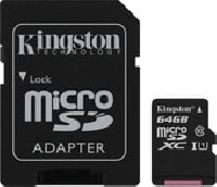Карта памяти Micro-SD 64Gb Class 10, Kingston UHS-I Canvas Select up to 80MB/s + адапт (SDCS2/64GB)