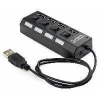 Концентратор USB 2.0 4 порта, GEMBIRD UHB-243-AD с подсветкой и выключателем, блистер