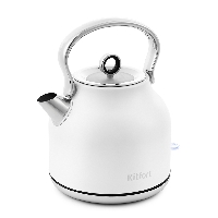 Чайник Kitfort KT-671-1 Цвет белый, объем 1.7л, мощность 2200Вт, тип нагревательного элемента закрытая спираль, автоматическое отключение при отсутствии воды, материал корпуса нержавеющая сталь