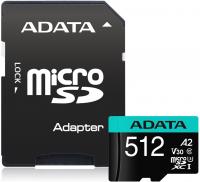   Micro-SD 512Gb Class 10, A-Data AUSDX512GUI3V30SA2-RA1 Premier Pro + adapter