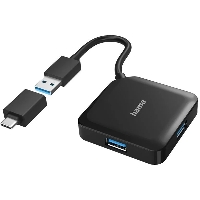 Концентратор USB 3.0 4 порта, Hama H-200116 USB Hub черный (00200116)