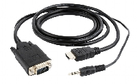 Кабель HDMI - VGA Cablexpert  A-HDMI-VGA-03-10, 19M/15M + 3.5Jack, 3м, черный, позол.разъемы, пакет