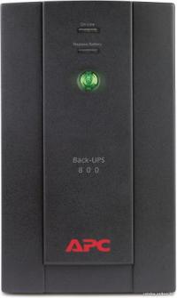 Источник БП APC Back-UPS 800VA (BX800CI-RS) (480 Ватт / 800 ВА, время работы max 480 Вт-0,6 мин, розетки-4 шт батарейное резервное питание, Interface Port USB) (Сменный комплект батарей RBC17)