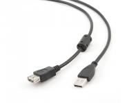 Удлинитель USB 2.0 Pro Gembird CCF-USB2-AMAF-6,  AM/AF,  1.8м,  феррит.кольцо,  позол.конт.,  черный,  пакет