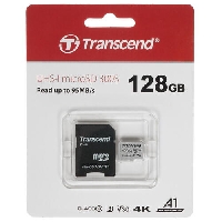 Карта памяти Micro-SD 128Gb Class 10, Transcend microSDXC (TS128GUSD300S-A) UHS-I U3, V30, A1, (SD адаптер), TLC